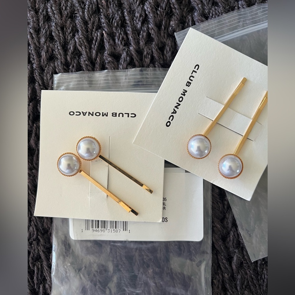 Club Monaco Gold and White Pearl hairpins nwt set of 4